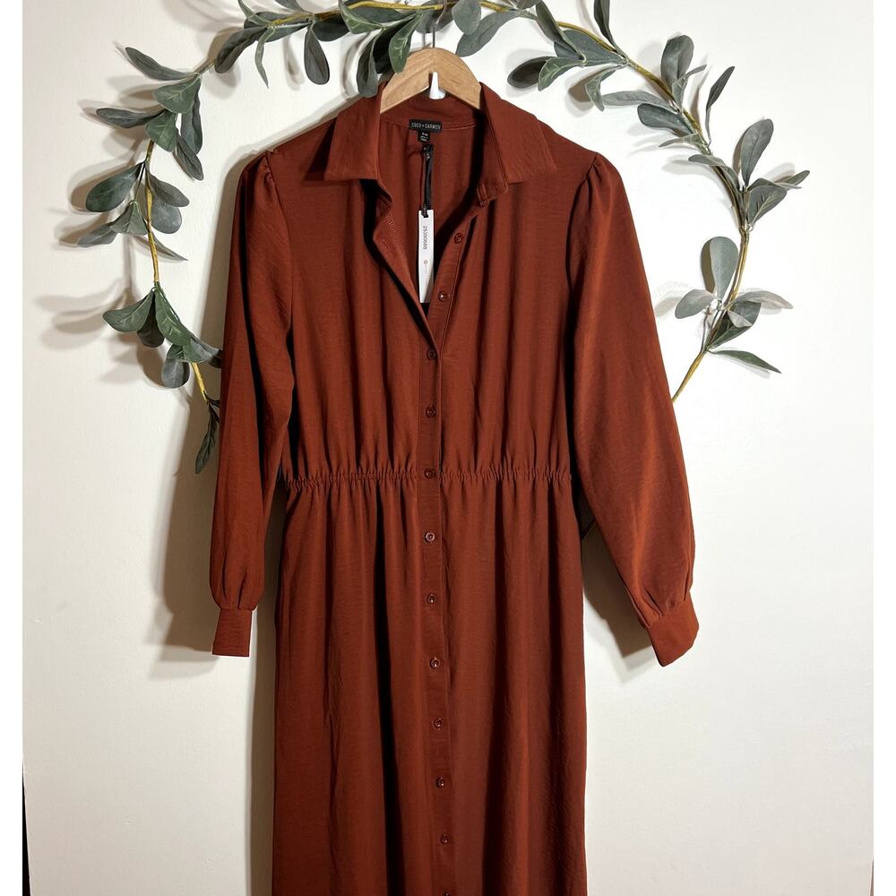NWT Coco + Carmen Burnt Orange Long Sleeve Dress LAST CALL - Picture 2 of 6
